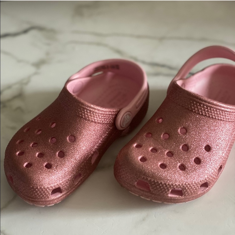 Crocs- Rose gold sparkly glitter and soft pink